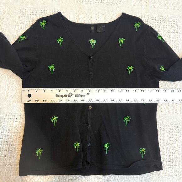 Etoile large embroidered palm tree cardigan sweater top SP 2758 - Picture 2 of 10